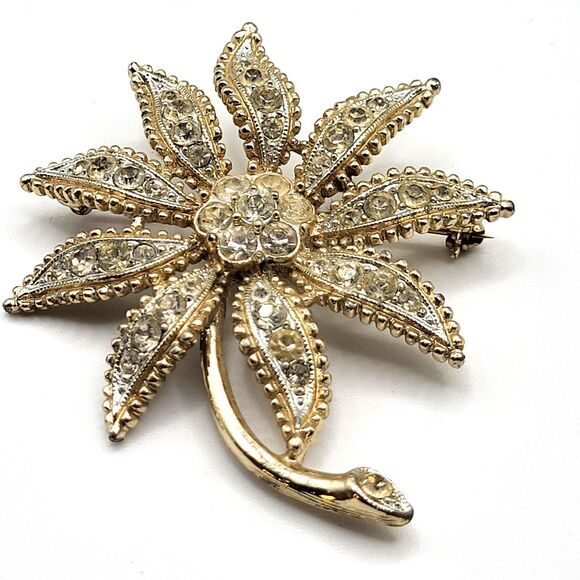Vintage EMMONS Bezel Set White Gold Tone Flower Brooch Pin 2.5in - Picture 1 of 6